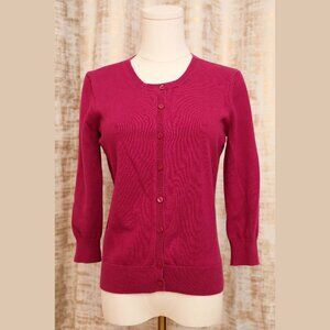 Loft Three-Quarter Sleeve Raspberry Cardigan Size XS